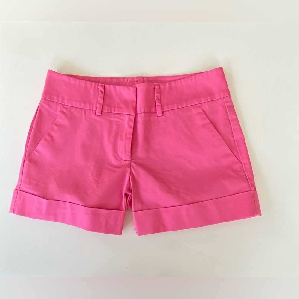 New York & Co., Mid-Rise Shorts, Cuffed Hem Stretch Shorts, Pink Sateen, Size: 0